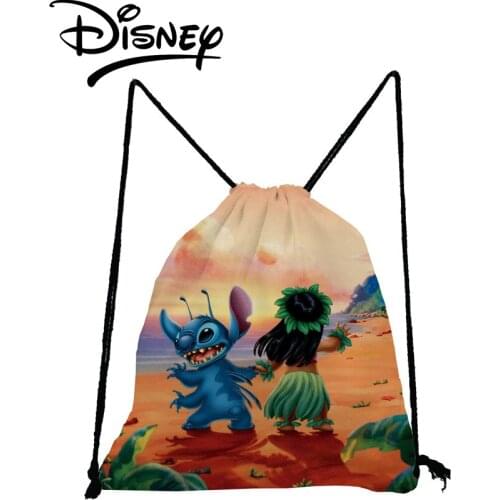 Disney Lilo Stitch Printed Drawstring Bags Cartoon Mini Child Backpack Reusable Travel Storage Bag Foldable Portable Backpack