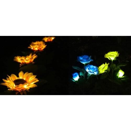 LED Outdoor Solar Flower Light Rose Sunflower Lamp Led Lightning Garden Home Wedding Ramadan Deco Landscape Lawn Patio Yard Lamp