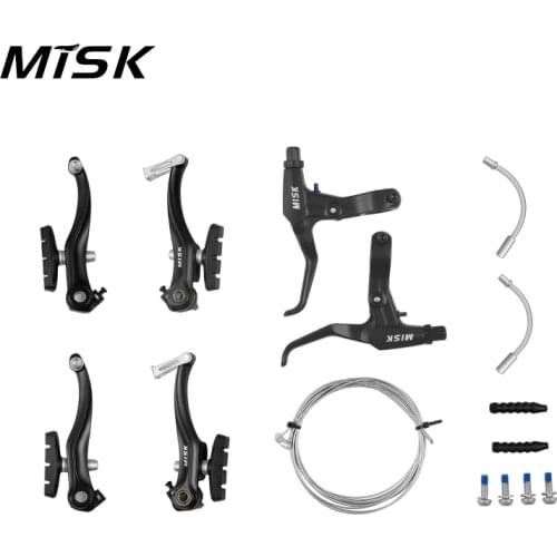 MISK Bicycle Brake Set with Aluminum Alloy Handle and Linear Pull V-Brake Caliper for MTB Road City Bike Accessory