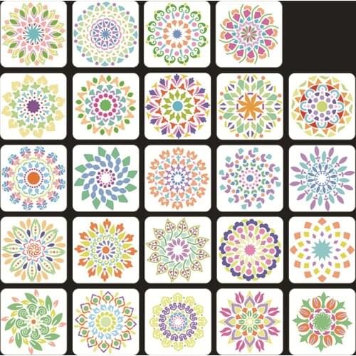 Big Size 8inches Mandala Stencils Openwork Painting Template Mandala Stone Painting Stencil for Tile Floor Wall Funiture 20x20cm