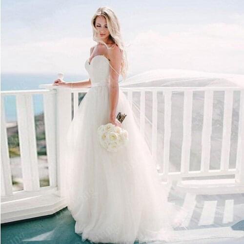 A-Line Beach Wedding Dress 2021 Sweetheart Boho Bridal Dress White Spaghetti Straps Classic Simple Bohemia Wedding Gowns