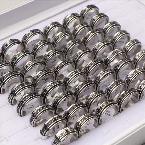 20pcs/lot Rotatable Spinner Six Word Truth Stainless Steel Rings Fashion Silver Color Jewelry For Women Men Mix Style Wholesale