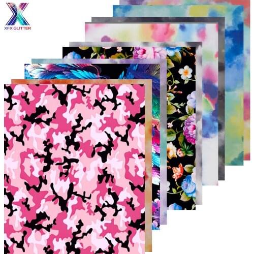 XFX HTV Rainbow HTV 10 Sheets 12x10 In Tie Dye Iron on Vinyl for T-Shirt Fabric Reflective Clouds Watercolor HTV DIY T-Shirt