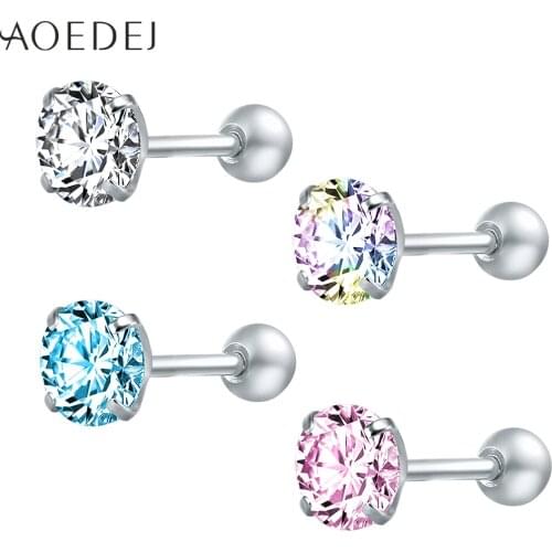 AOEDEJ 3-8mm Star Crystal Stud Earrings For Women Girls Stainless Steel Colored Heart Rhinestone Earrings Stud Small Earrings