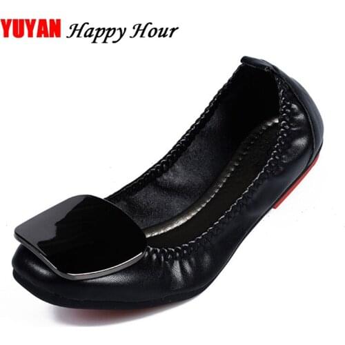 Big Size Women Shoes Soft Single Flats High Quality Womens Flats Office Ladies Shoes Black White YX067