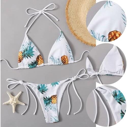 New Female Swimwear 2 Pieces Sexy Pineapple Print Split Bikini Mujer Set 2021 Swimsuit Push Up Beachwear Maillot De Bain Femme