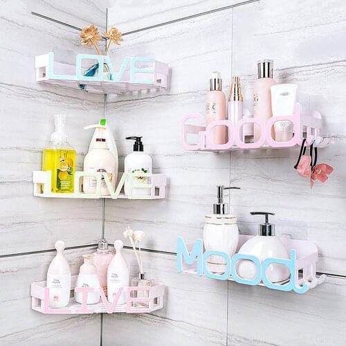 1 Pcs Creative Letter Bathroom Storage Shelf Live Love Good Wall-hanging Suction Cup Hollow Waterproof Shelf Home Supplies