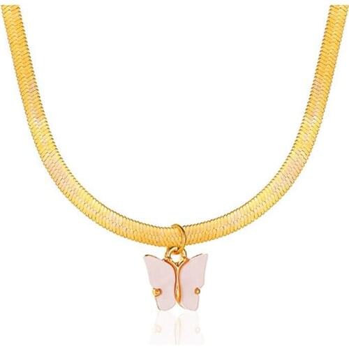 1pc Fashion Butterfly Pendant Necklace Creative Snake Chain Necklace Clavicle Chain Necklace For Women Jewelry Accessories