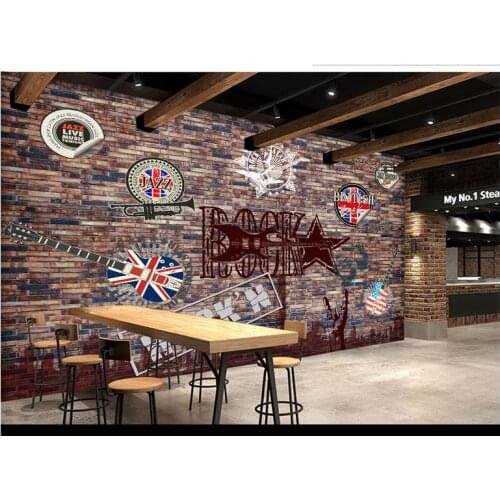 Customized 3d wallpaper 3d wall murals wallpaper Retro brick wall rock and roll music wall paper 3d living room photo wallpaper