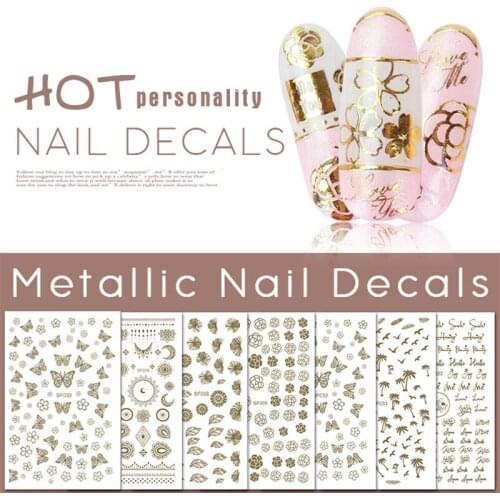 3D Gold-stamped nail stickers 32 styles moon star heart Geometric flower pattern with back adhesive 3D nail water decals RA022