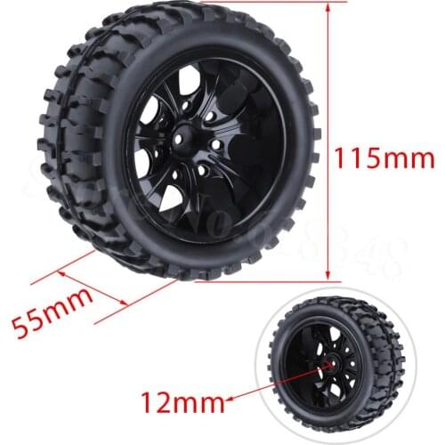 4Pcs RC Rubber Tires & Wheel Rims Sponge Inserts 12mm Hex for 1/10 Scale RC HSP Off Road Monster Truck Redcat Exceed Himoto Tyre