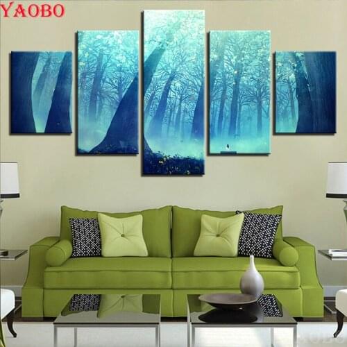 5 Pieces 5d diy diamond painting Nature Blue Forest Scenery diamond embroidery full square/round drill mosaic cross-stitch kits