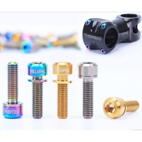 6pcs M5x18mm Titanium Bicycle Stem Bolt MTB Bike Stem Screw Ti with Washers Gasket