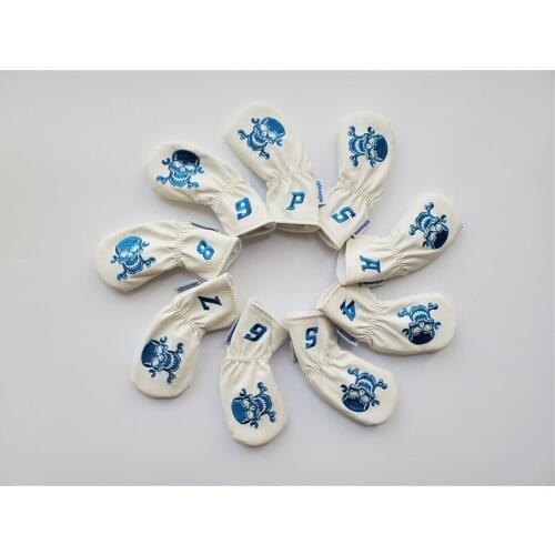 9PCS Skull Golf Head Cover Golf Irons Head Cover 4-9PAS White Skull PU Leather Golf Irons Head Cover Free Shipping