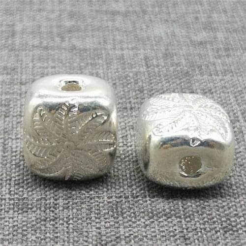 925 Sterling Silver Shiny Flower Leaf Bead 2-Sided for Bracelet Necklace