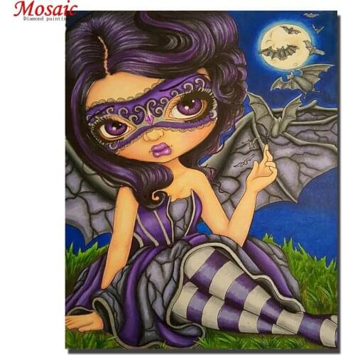 5D DIY Full Round Drill Diamond Painting Cartoon Fairy Girl Mosaic Kit Rhinestone Drawing Picture Home Decoration Art Craft