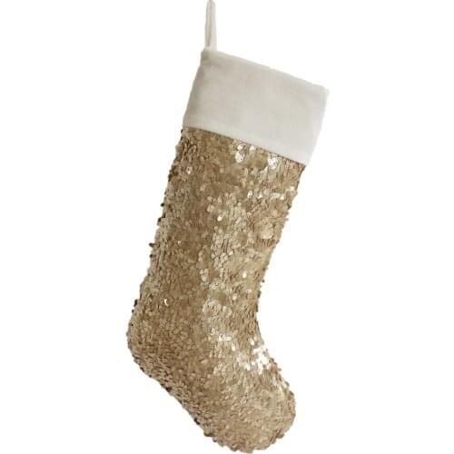 Free shipping Decoration Sequin Glitter body Christmas stocking with velvet cuff Gold P4641