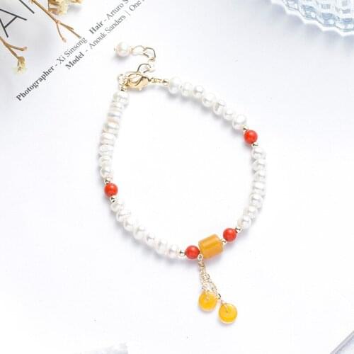 Irregular Natrual Freshwater Pearls Bracelet for Women Red Crystal Gold Color Bracelets for Girls Trendy Jewelry 2021 YBR194