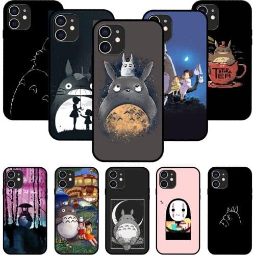 For iPhone 11 12 8 Plus Mini Pro X XR XS Max 4 5 7 6 6S 8 SE Phone Case Black Cover Coque Luxury Shell Soft Ghibli Totoro
