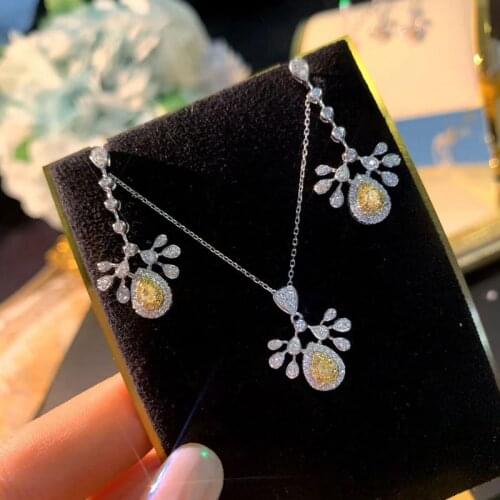 Flower Topaz Diamond Jewelry set 925 Sterling Silver Bijou Party Wedding Earrings Necklace For Women Bridal Gemstones Jewelry