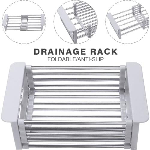 Fruit Vegetable Cutlery Drainer Stainless Steel Rack Drain Basket Telescopic Sink Rack Dish Rack Cleaning Organizer Kitchen Sink