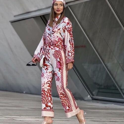 Elegant Woman Floral Print Shirt Suits Spring Fashion Casual Loose Suits Female Streetwear Vinatge Beach Blouse Long Pants