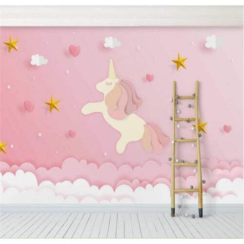 Xuesu Pink clouds dream unicorn star princess children room background wall mural custom wallpaper photo wall