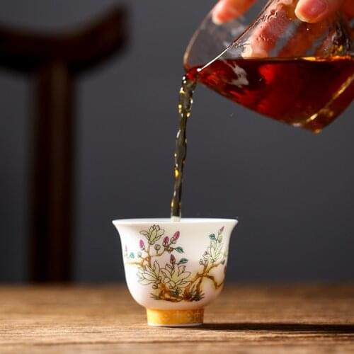Kung Fu Tea Cup Ceramic Teacup Single Small Flower Cups of Jingdezhen Painted Colour Enamel Chinese Porcelain Utensil Noggin
