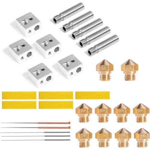 MK10 Nozzle for 3D Printer 0.4mm Nozzle Cleaning Needles Aluminum Heater Block 1.75mm Extruder Throat Tube M7 Thread Heater Tape
