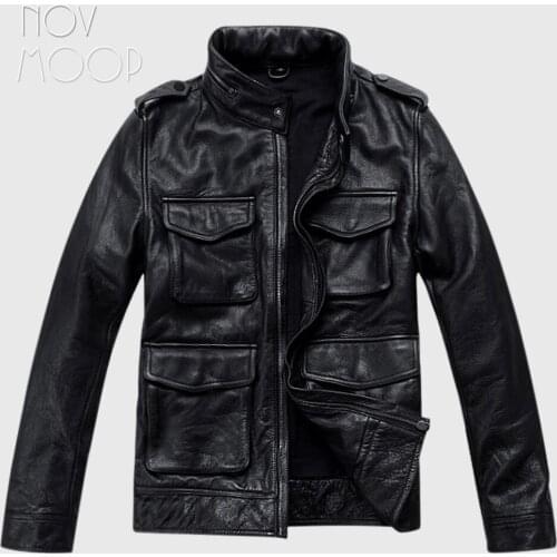 Genuine leather jacket coat in black men cow leather motorcycle jackets chaqueta moto hombre veste cuir homme cappotto LT1194