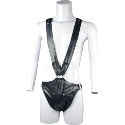 Mens Sexy Underwear faux leather/PU tights bodysuit ZJH881