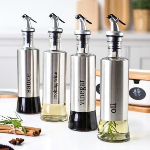 3/4Pcs Oil Bottle Sauce Bottle Set Stainless Glass Storage Bottle For Oil and Vinegar Creative Oil Dispenser Kitchen Tool