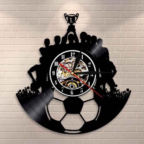 Football Vinyl Record Wall Clock Wall Decor Soccer Team Champion Wall Art Sport Vintage Vinyl Record Clock Triumph Souvenir Gift