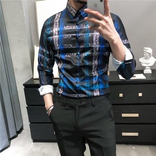2021 New Plaid Shirts Men Formal Business Casual Shirt Long Sleeve Streetwear Clothing Social Party Blouse Camisas Para Hombre
