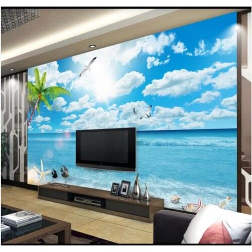 Custom photo wallpaper for walls 3 d Mediterranean landscape Blue sky and white clouds beach seascape 3D TV background wall