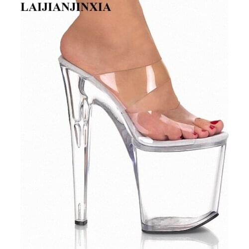 LAIJIANJINXIA Transparent Crystal Womens Slippers 8 Inch High-Heeled Shoes 20cm Gossip Girl Like Sexy Platform Crystal Shoes