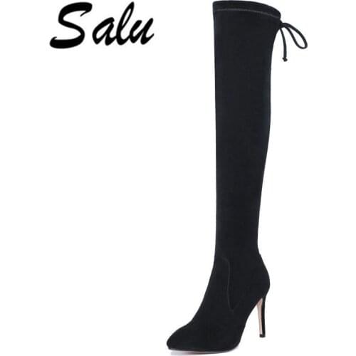 Salu Fashion Style Autumn over the Knee High Boots High Quality Sheep Sued Women Boots Sexy Ladies Black Shoes
