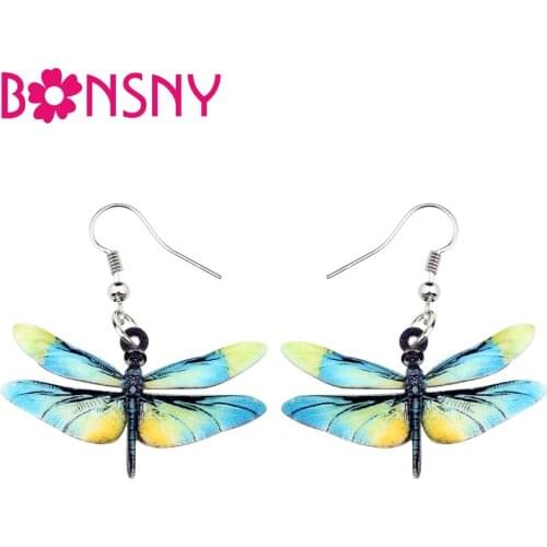Bonsny Acrylic Cartoon Blue Dragonfly Insect Earrings Big Dangle Drop Summer Jewelry For Women Girls Teens Kids Gift Accessories