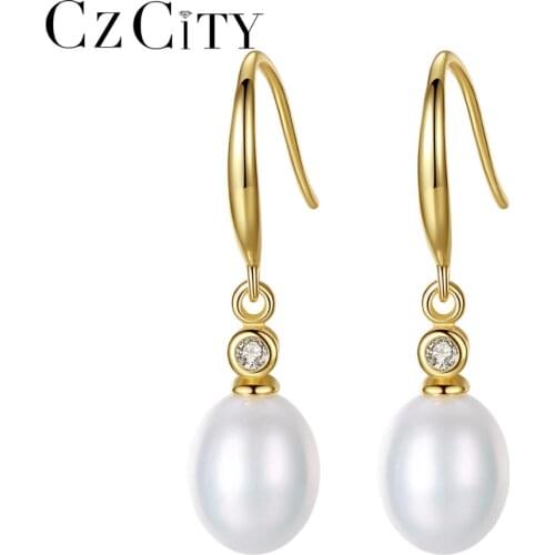 CZCITY Pearl Jewelry Earrings for Women Vintage Wedding Engagement Drop Earrings Ear Hook Jewelry for Women Fine jewelry Gift