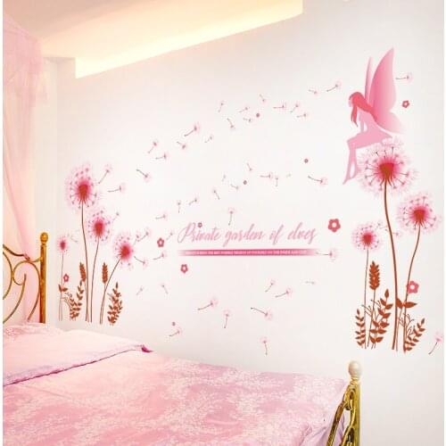 [SHIJUEHEZI] Dandelion Elf Wall Stickers Vinyl DIY Flower Mural Decals for Living Room Bedroom Kitchen House Decoration