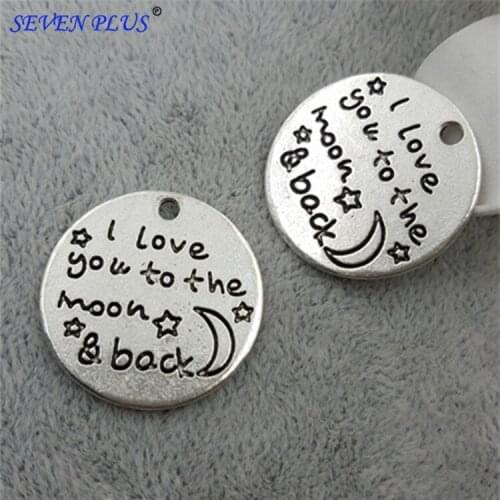 High Quality 20 Pieces/Lot Diameter 25mm i love you metal round disc Words Charms for jewelry making