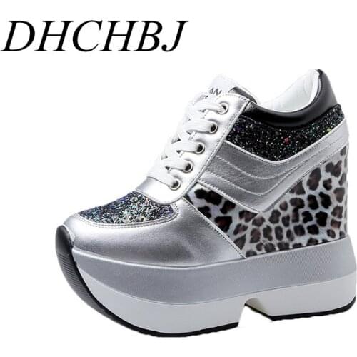 2020 Spring High Platform Boots 12CM High Heel Women Thick Sole Shoes Leather Wedge Sneakers Waterproof Breathable Casual Shoes