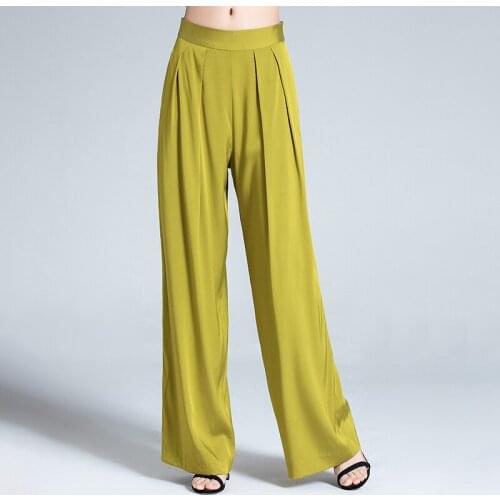 High Waist Solid Casual Style 95% Silk Drape Loose High Waist Wide Leg Pants Women Summer Englent New Fashion