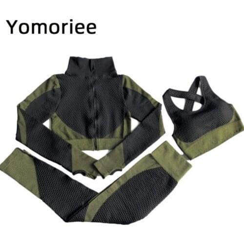 Gym Yoga Set For Women High Waist Sports Seamless Workout Shirts Set Crop Bra Running Leggings Training Zipper Shirts Sportswear