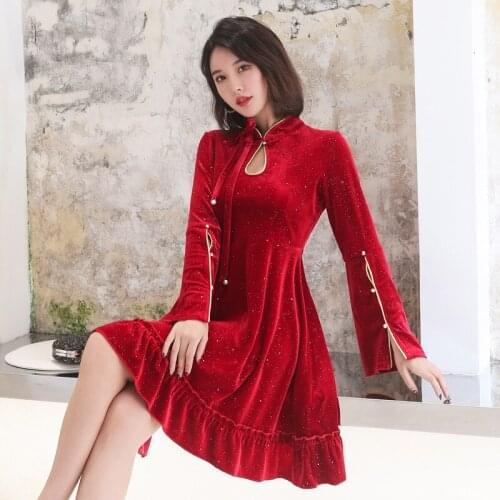 New 2020 Spring Winter Sexy Dress Women Long Sleeve High Waist Bodycon Red Velvet Dress Office Lady Pencil Party Dresses Elegant