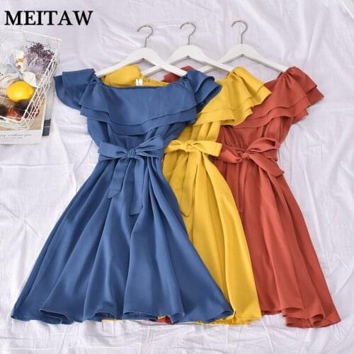 Elegant Cute Ruffle Party Dresses Vintage Solid Office Dress 2021 Women Spring Short Sleeve A Line Mini Sundress