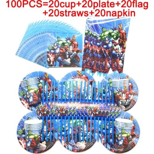 100/90/60pcs Superhero Theme Kids Birthday Plates Cup Napkins Party Decoration Tableware Set Baby Shower Birthday Party Supplies