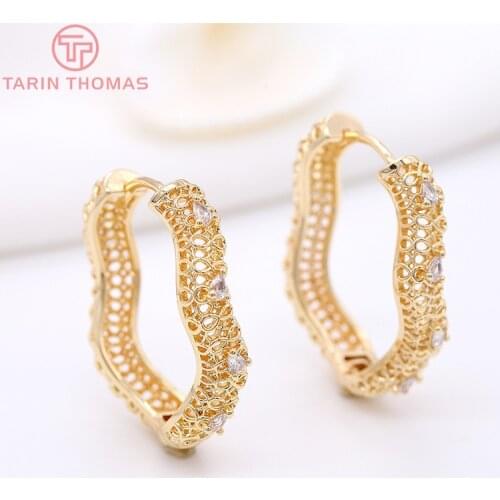 2PCS 27x32MM 24K Gold Color Brass with Zircon Irregular Earrings Hoop Earring Clip High Quality DIY Jewelry Making Findings