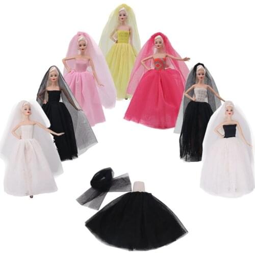 Barbies Black And White Silk Wedding Dress Doll Clothes Accessories For 30 Cm Barbies Dolls Gift(excluding shoe