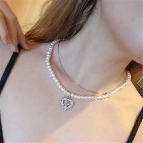 Punk Gothic Harajuku Pearl Chain New Fashion Heart Shaped Pendant Retro Cross Choker Necklace Fashion Jewelry for Women Girls